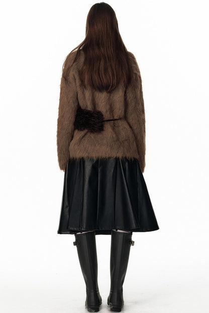 Pu Leather Black Midi Skirt