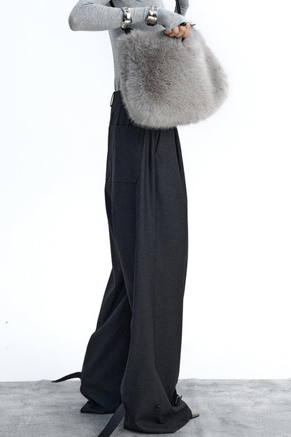 Dark Gray Pleated Suit Pants