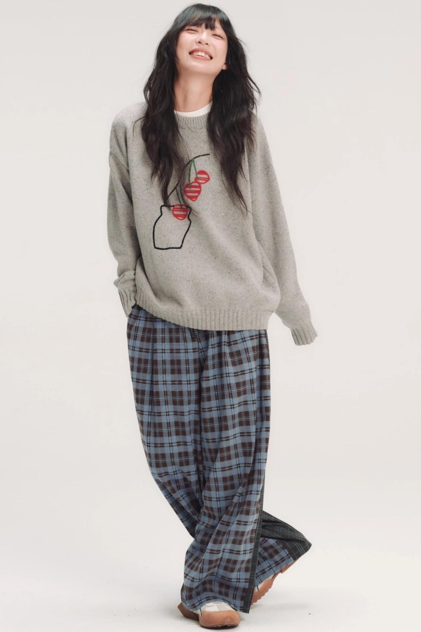 Colorful Embroidery Plaid Pants