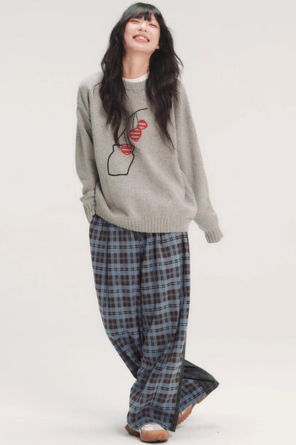 Colorful Embroidery Plaid Pants