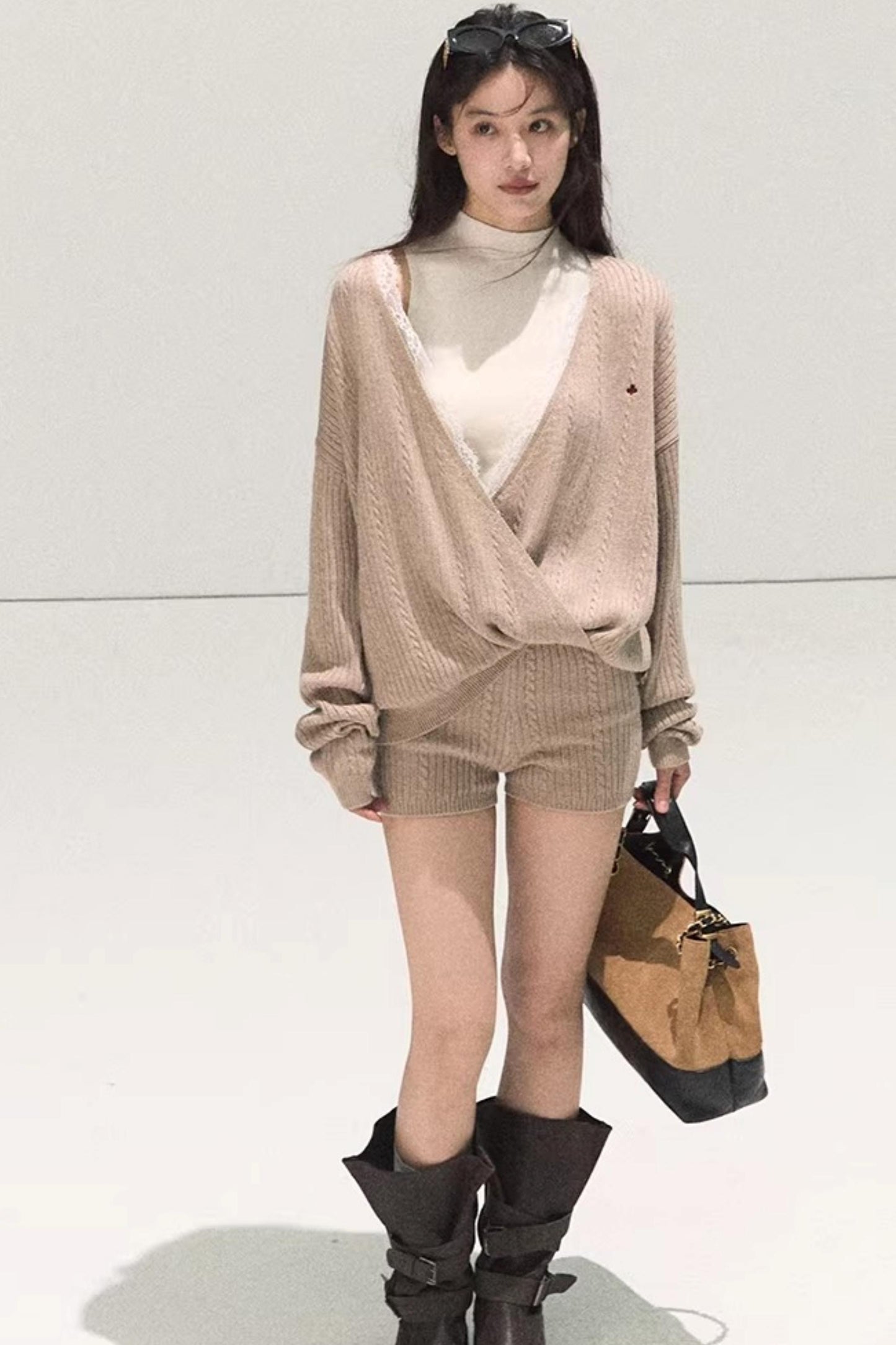Silk-Gloss Wool Lace Sweater Set-Up
