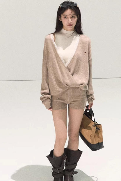 Silk-Gloss Wool Lace Sweater Set-Up