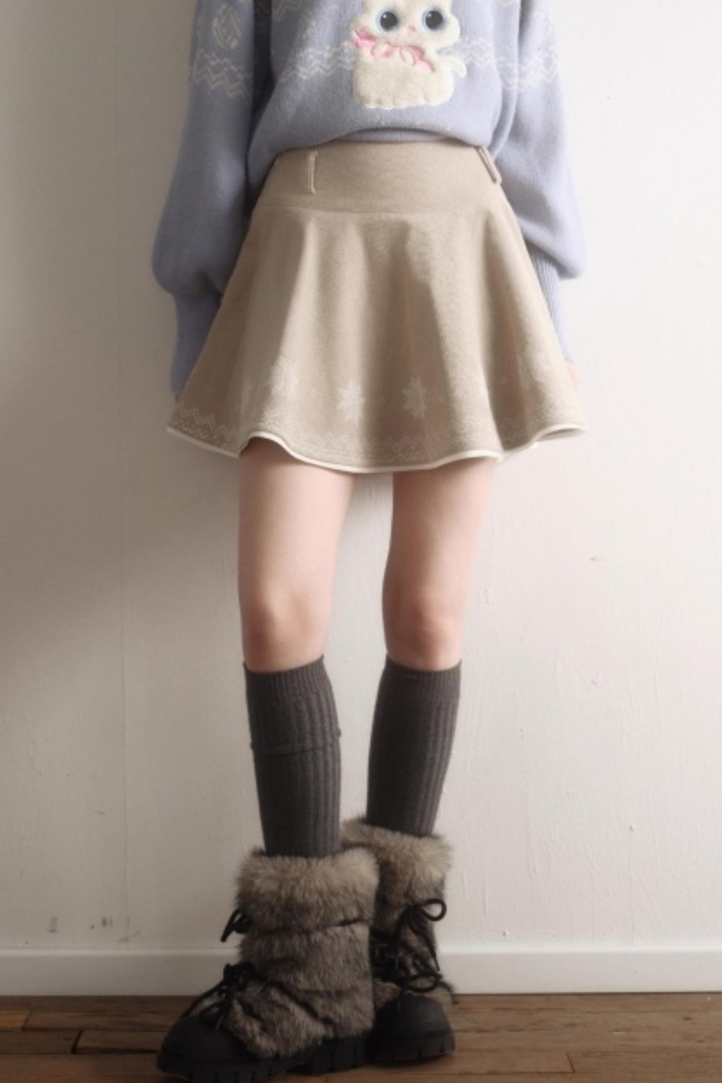 Velvet Cat Patch Wool Sweater Set-Up