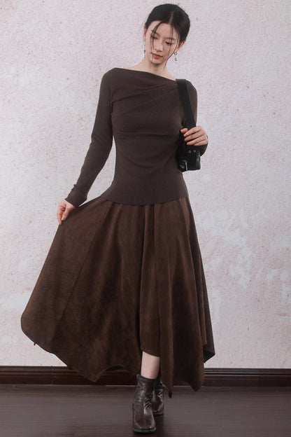 Tea Brown Pleated Sweater