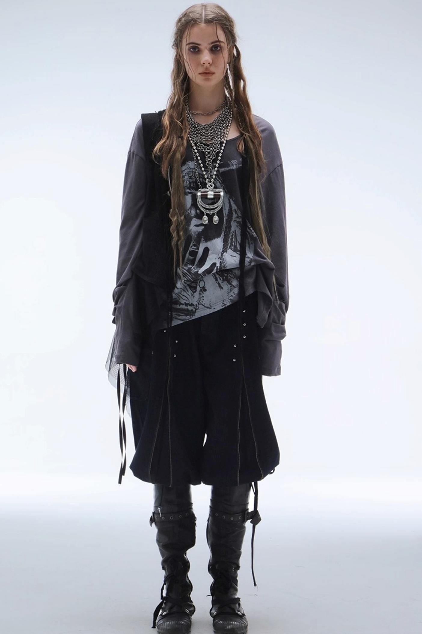 Drop-Shoulder Punk Long Sleeve T-Shirt