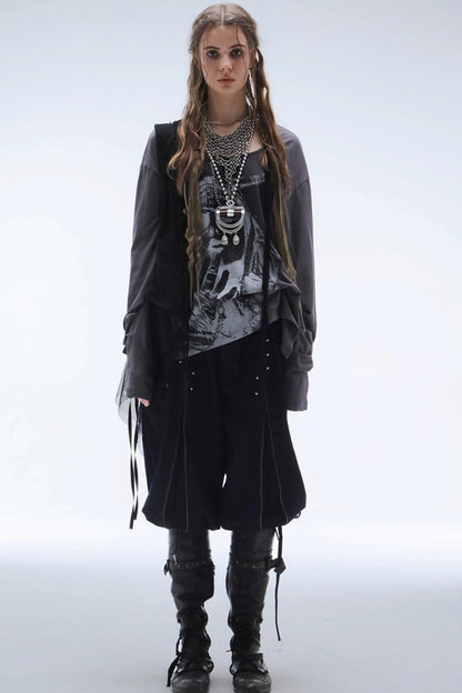 Drop-Shoulder Punk Long Sleeve T-Shirt