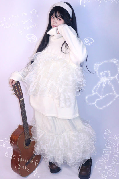 Corduroy Quilted Lace Skirt