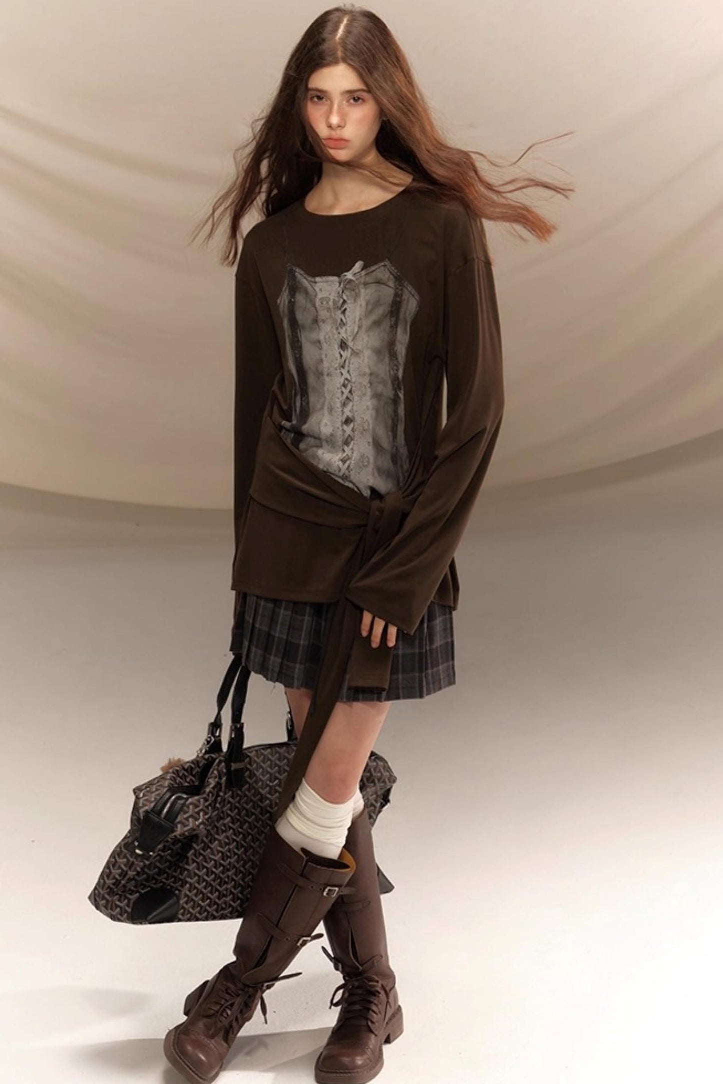 Gray Plaid Pleated Skirt