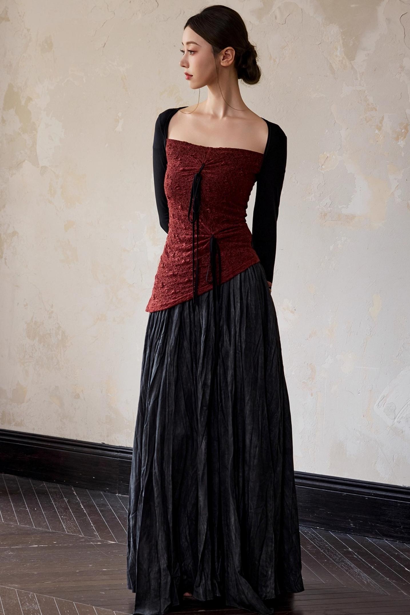 Brick Red Square Neck Pullover Top