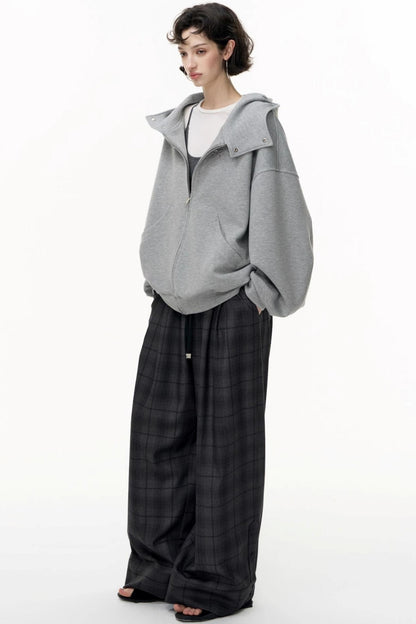 Casual Large Zip Hooded Cardigan