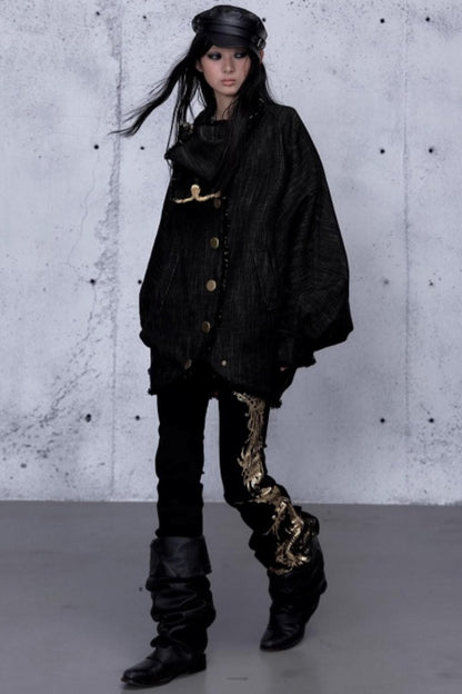 Retro Gold Foil Denim Pants