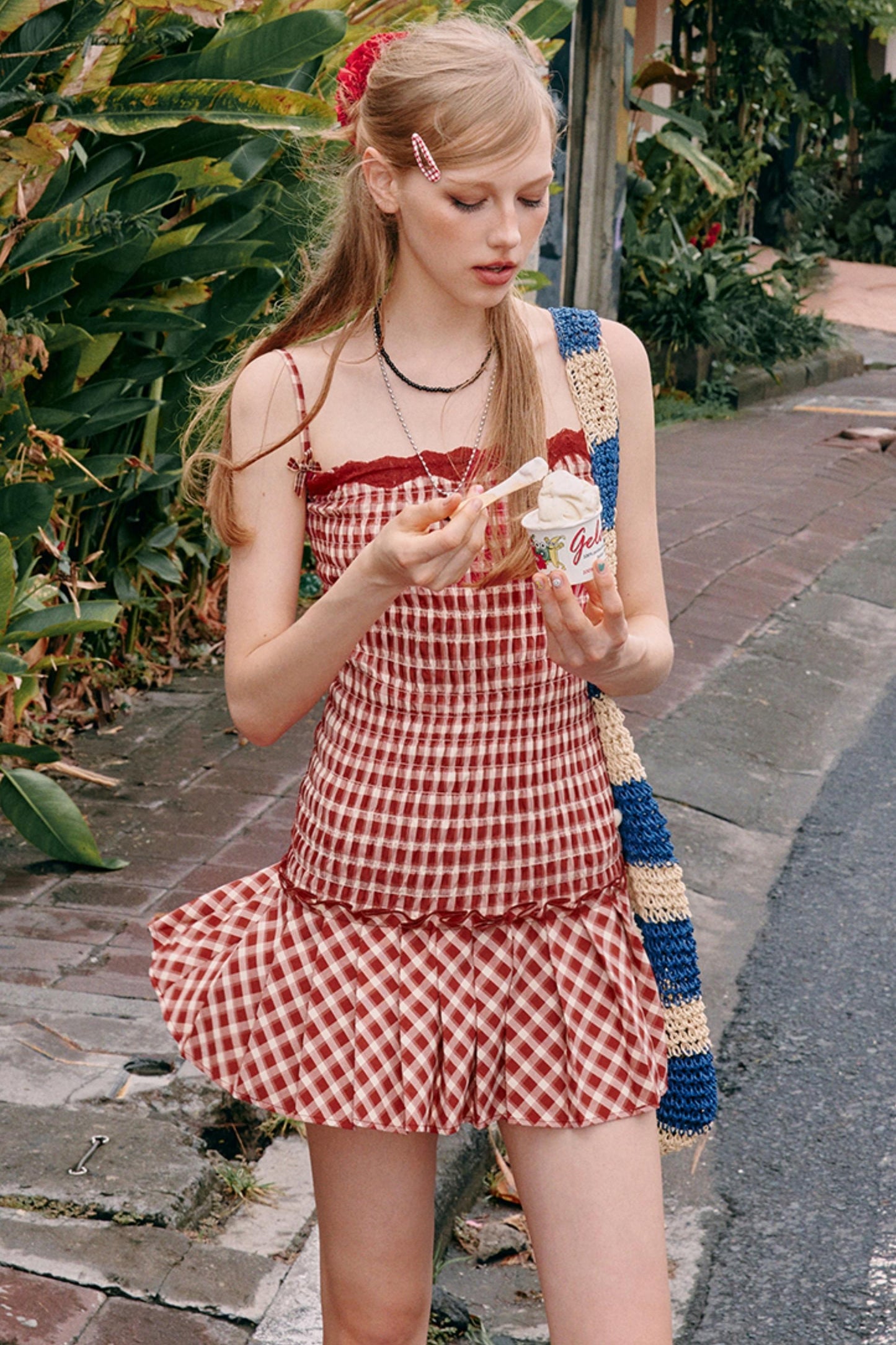 Sweetheart Checkered Slip Dress