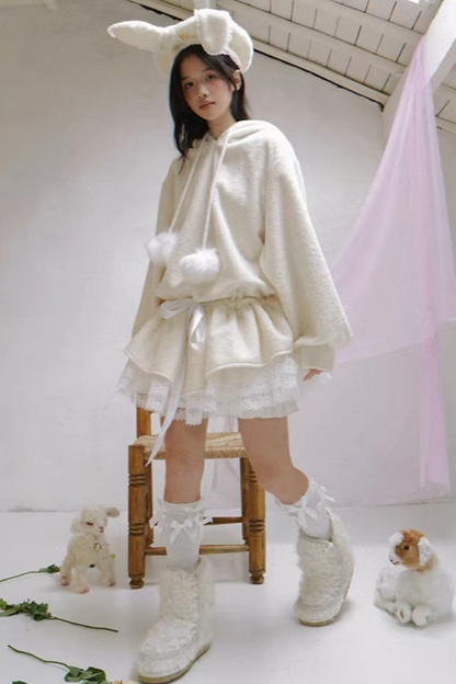 Lace Plush Sweatshirt Dress