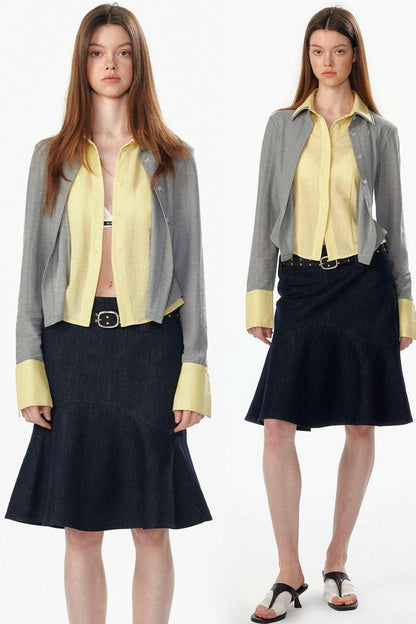 Color-Blocked Fake Two-Piece Shirt