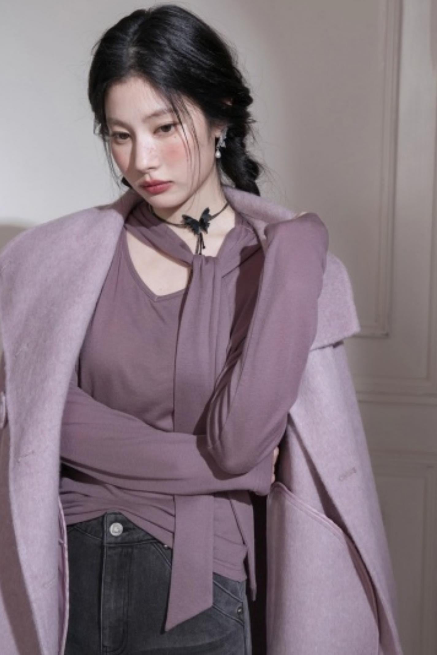 Lyocell Wool Shawl Knitwear Top