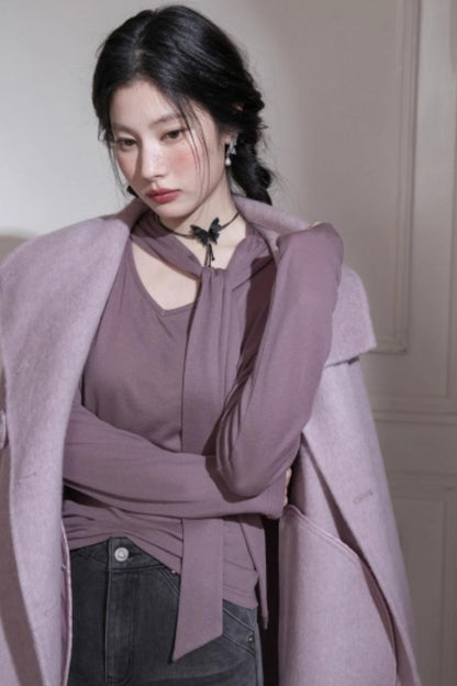 Lyocell Wool Shawl Knitwear Top