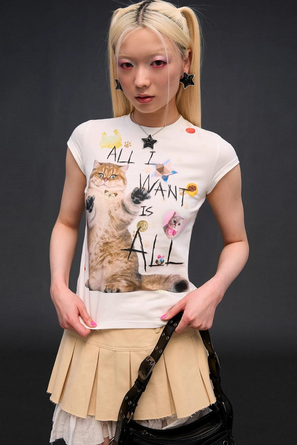 Cat Print Slim Fit Top