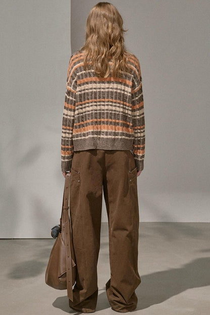 Cable Striped Pullover Sweater