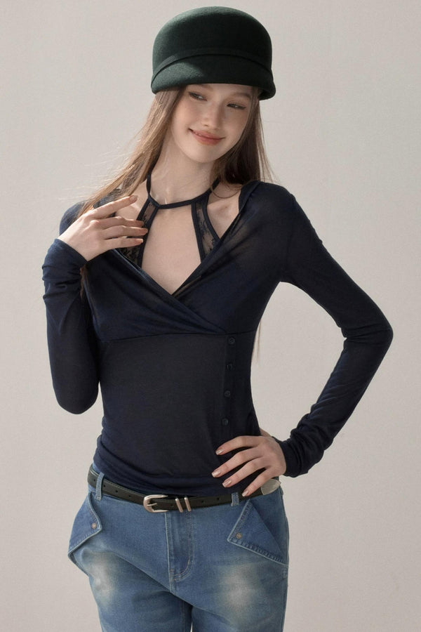 Lace Splicing Halter Top