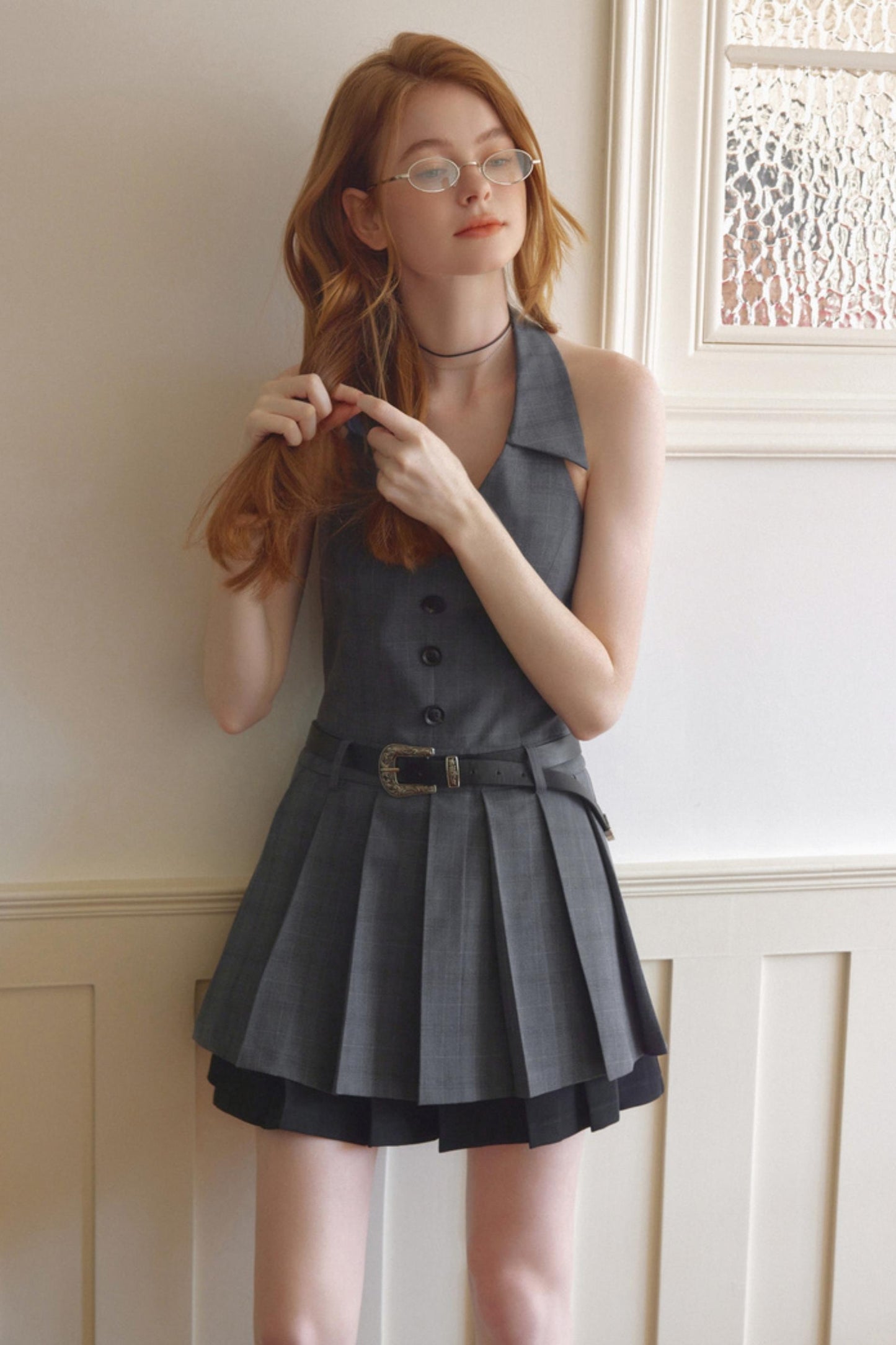 Vintage Gray V-Neck Layered Dress