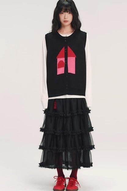 3D Embroidery Ruffled Skirt