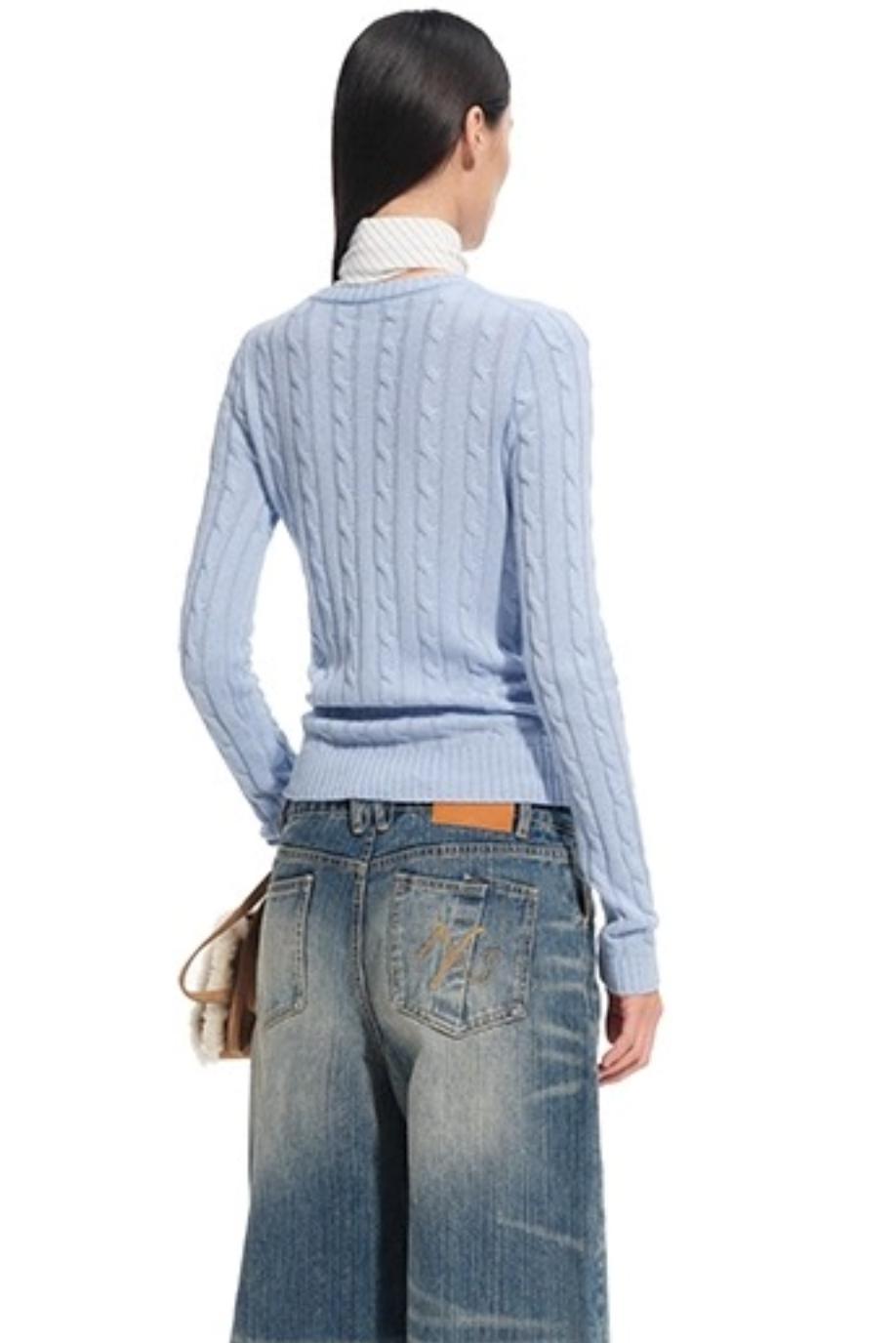 Cashmere Wool Cable Knit Top