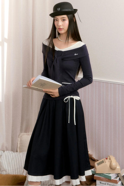 Striped Autumn Knitwear Top Set-Up