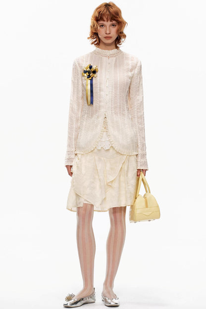 Retro Beige Lace Cardigan Top