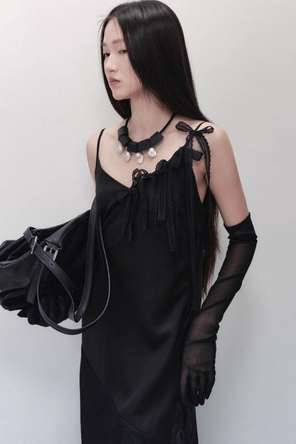 Dark Silk Butterfly Wings Slip Dress