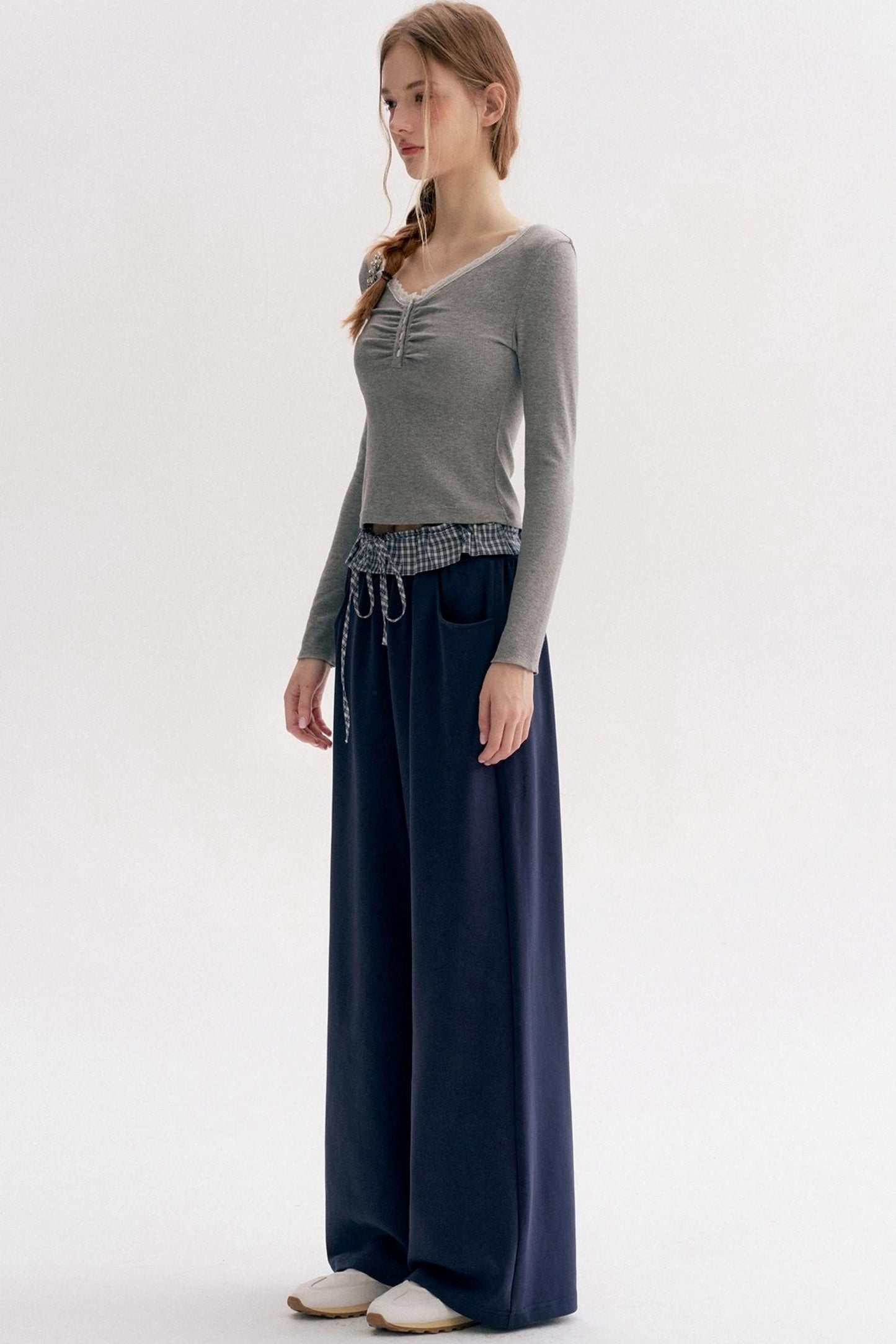 Lazy Contrast Wide-Leg Sweatpants