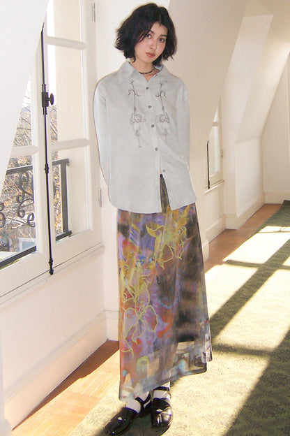 Suede Embroidered Lantern Shirt