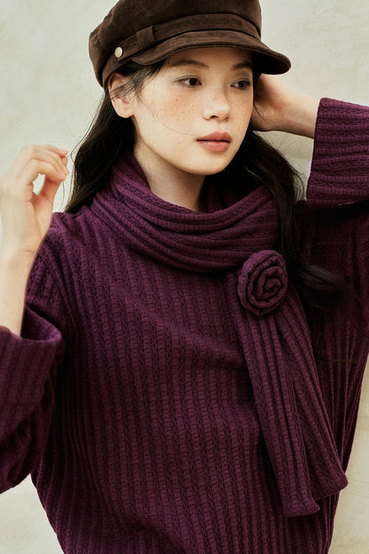 Purple Strip Knit Gray Woolen Jacket Set-Up