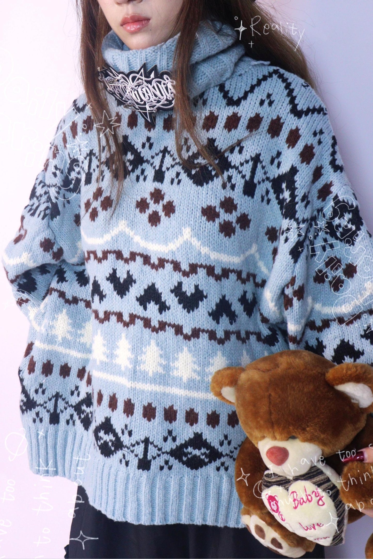 Strange Blue Jacquard Hooded Top