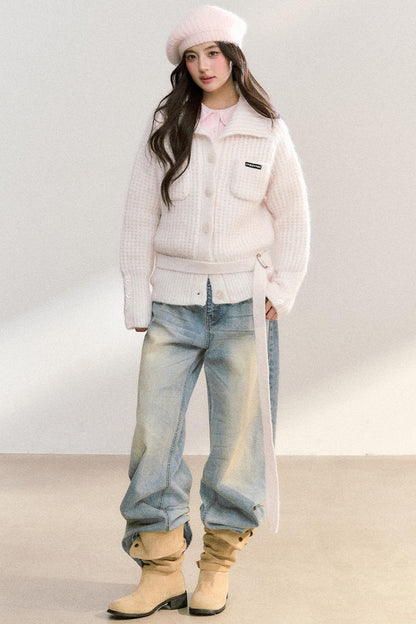 Double Pocket Button-Up Knit Jacket