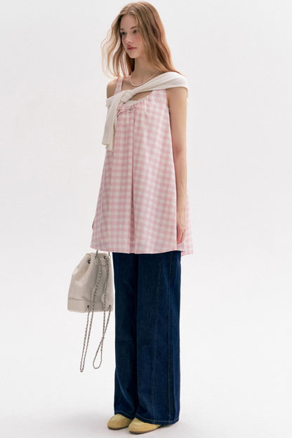 Custom Pink Plaid Pleated Short Dress