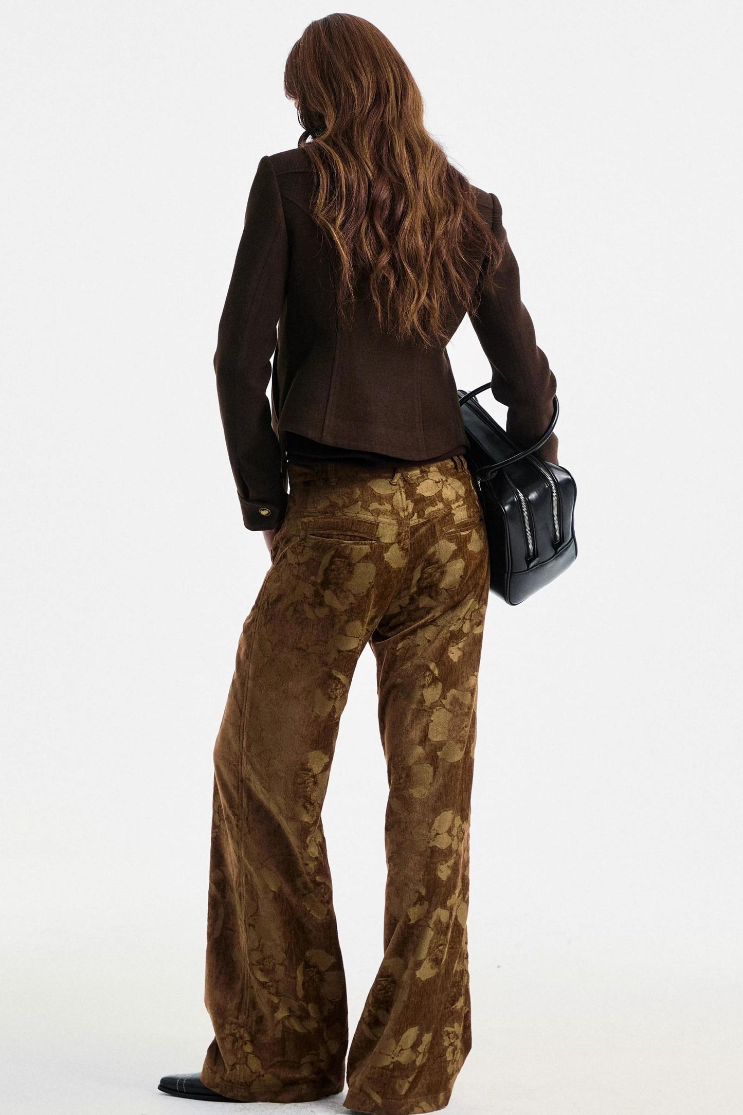 Brown Floral Jacquard Pants