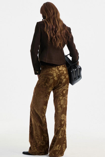 Brown Floral Jacquard Pants
