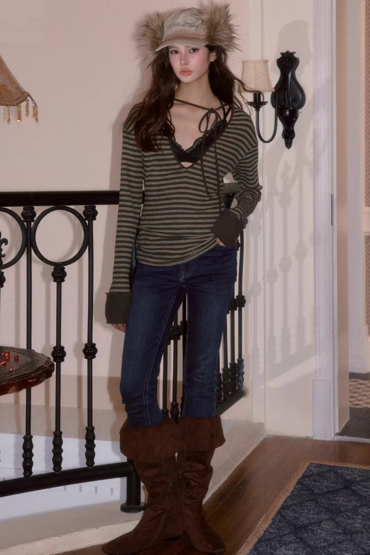 Sweet Tie V-Neck Blouse Top