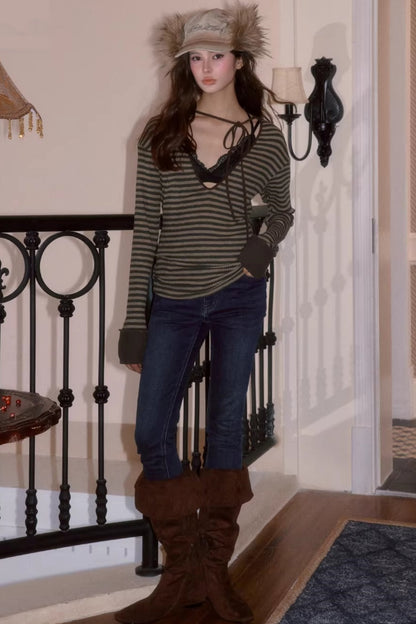 Sweet Tie V-Neck Blouse Top