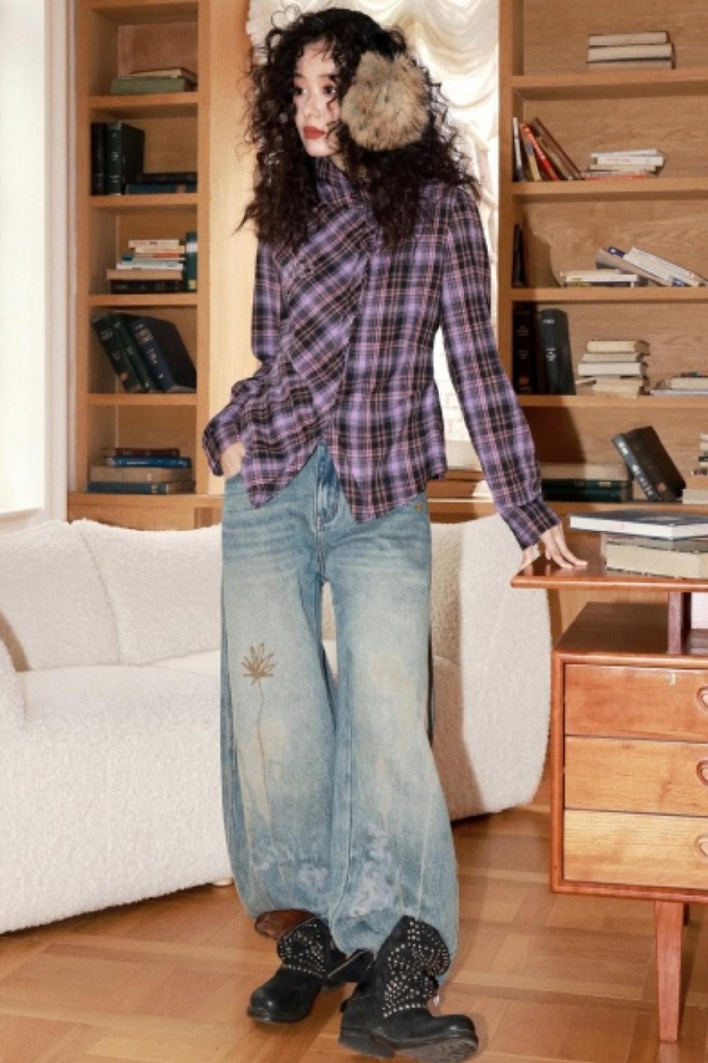 Brushed Plaid Lapel Shirt