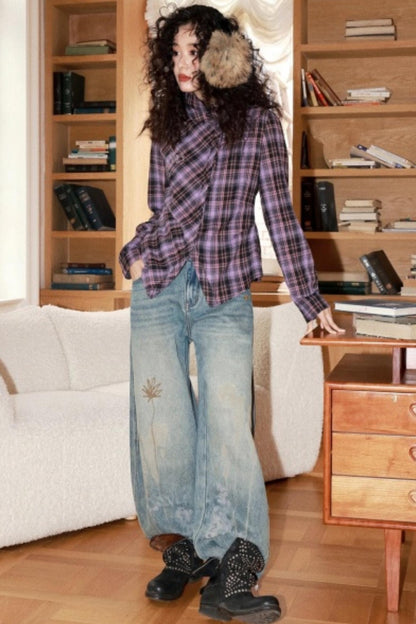 Brushed Plaid Lapel Shirt