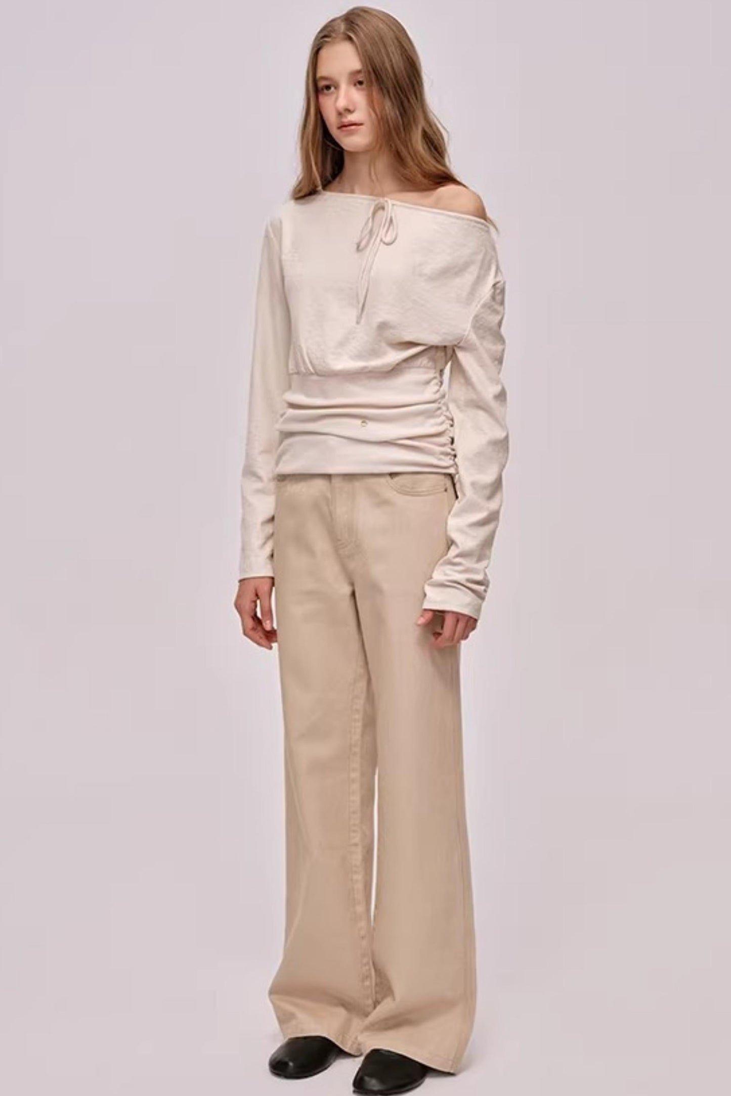 Slanted Shoulder Patchwork Top