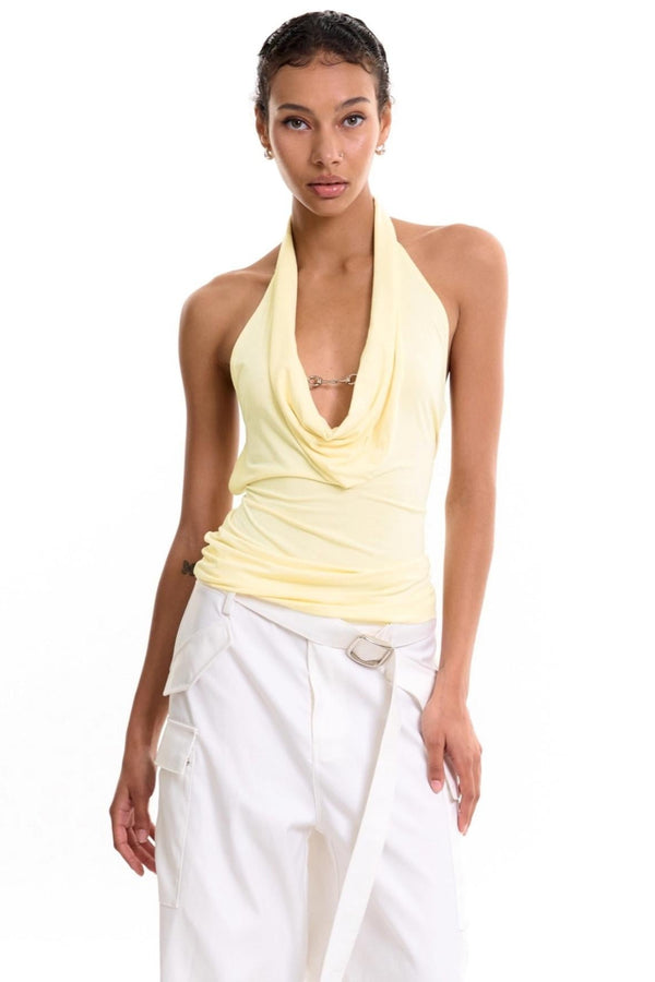 Chain-Tie Halterneck Swing-Neck Camisole Top