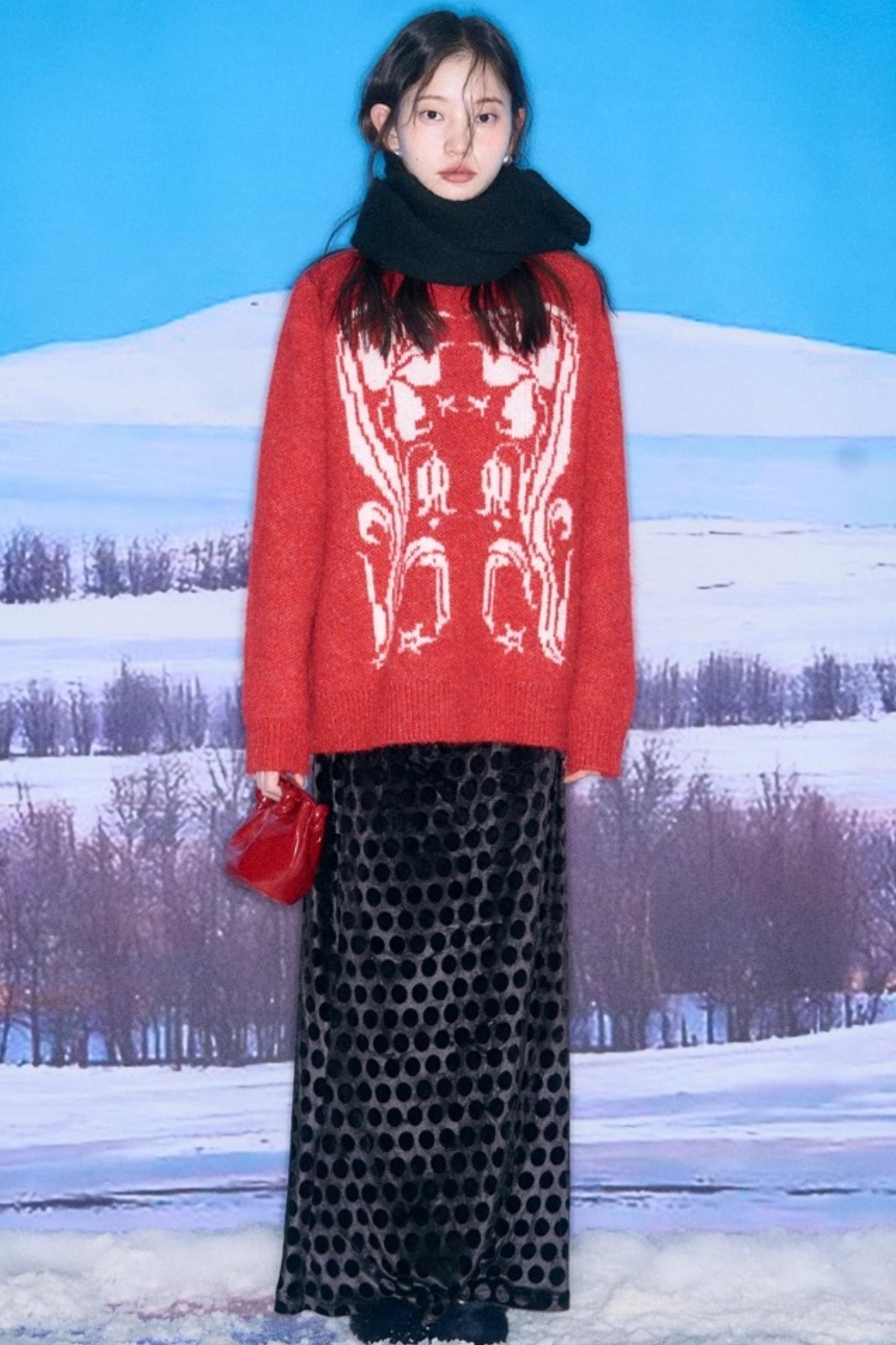 Retro Polka Dot Velvet Skirt