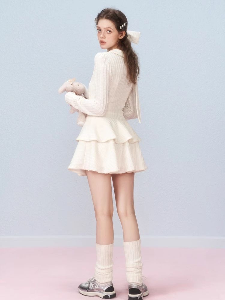 Long Sleeve Bow Cake Dress