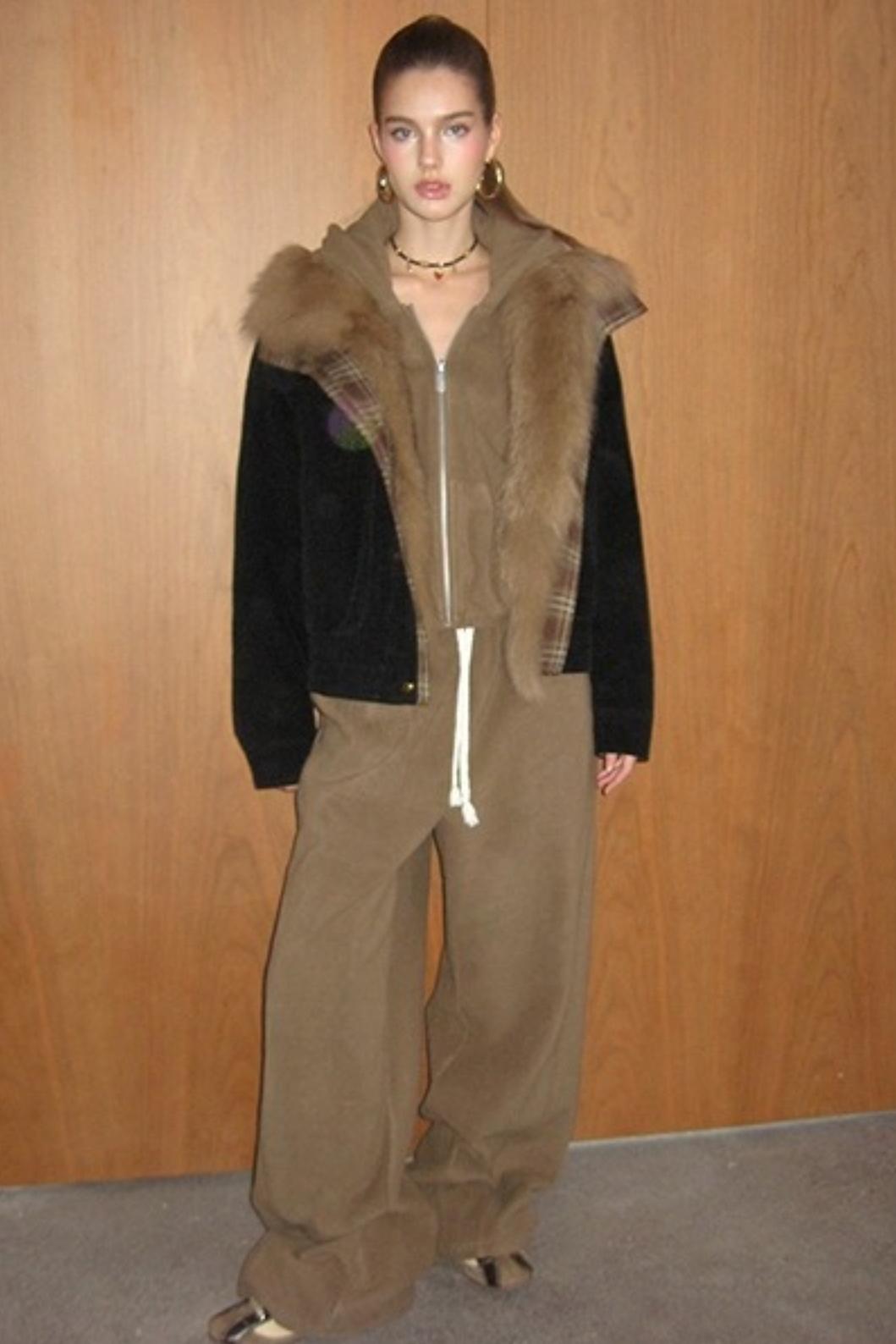 Khaki Fleece Bunny Ear Cardigan Set-Up