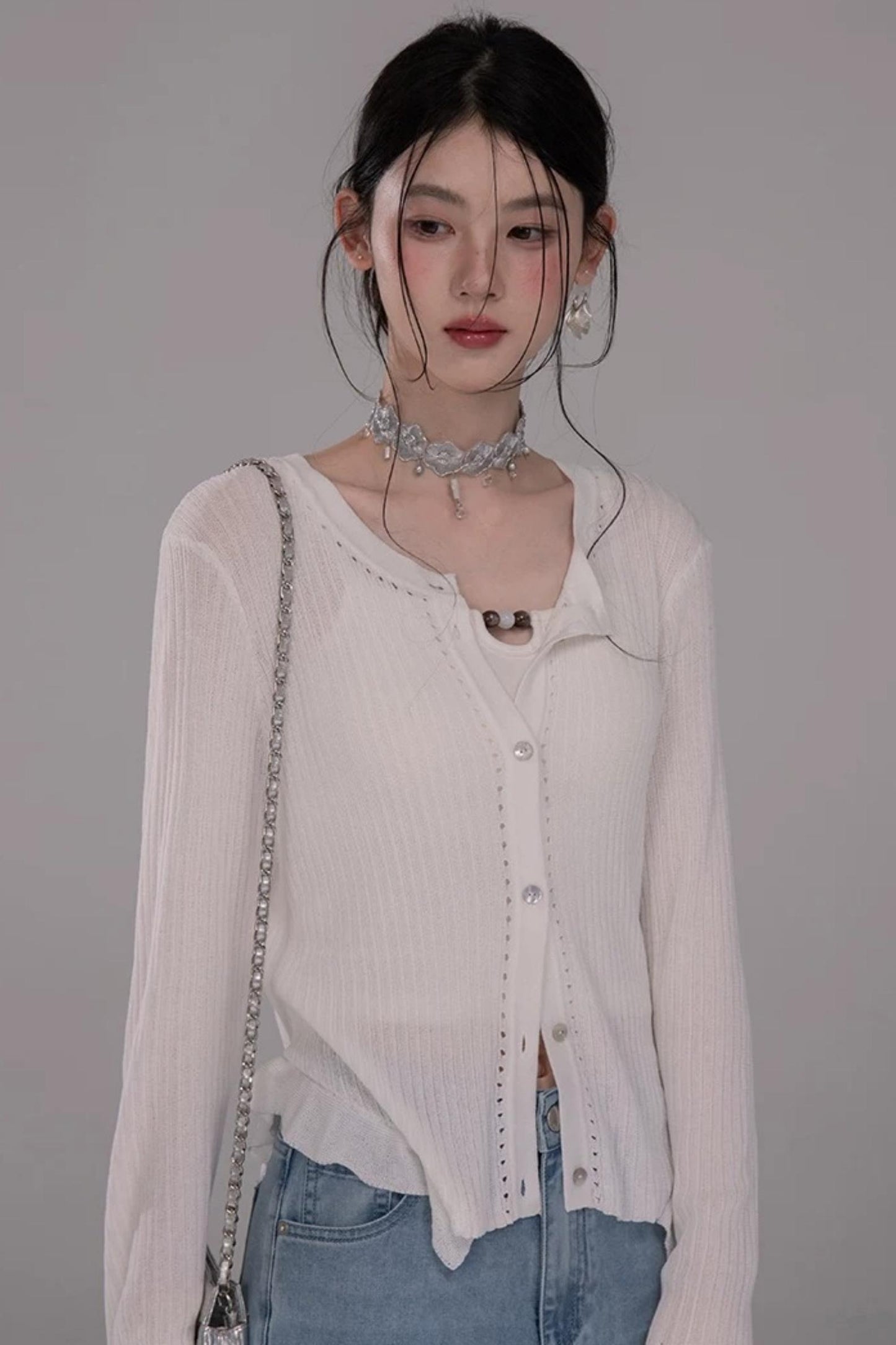 Cloud White Knit Cardigan Top