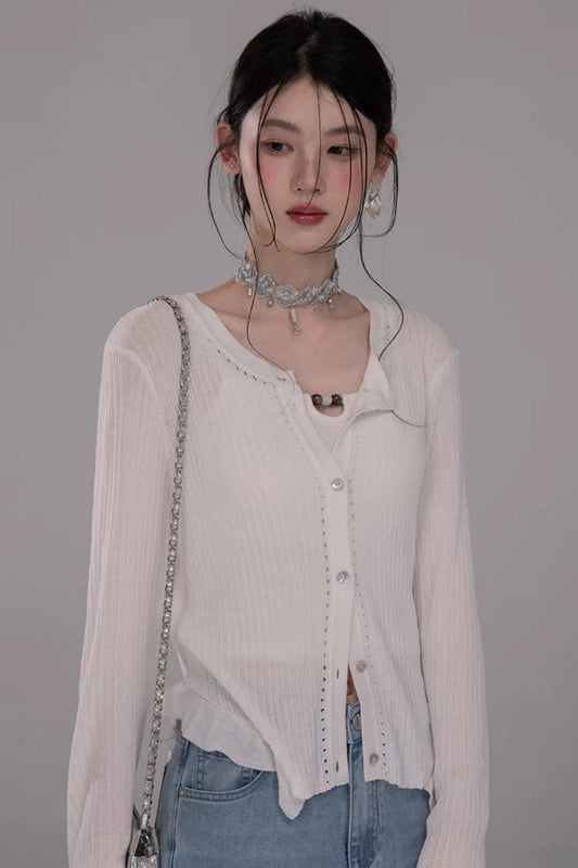 Cloud White Knit Cardigan Top