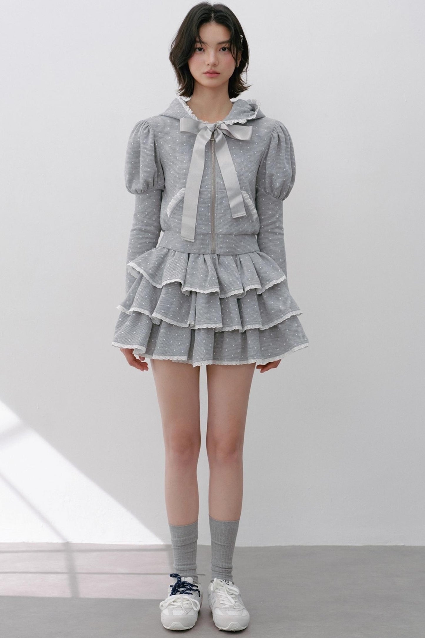 Navy Polka Dot Hooded Tracksuit Set-Up