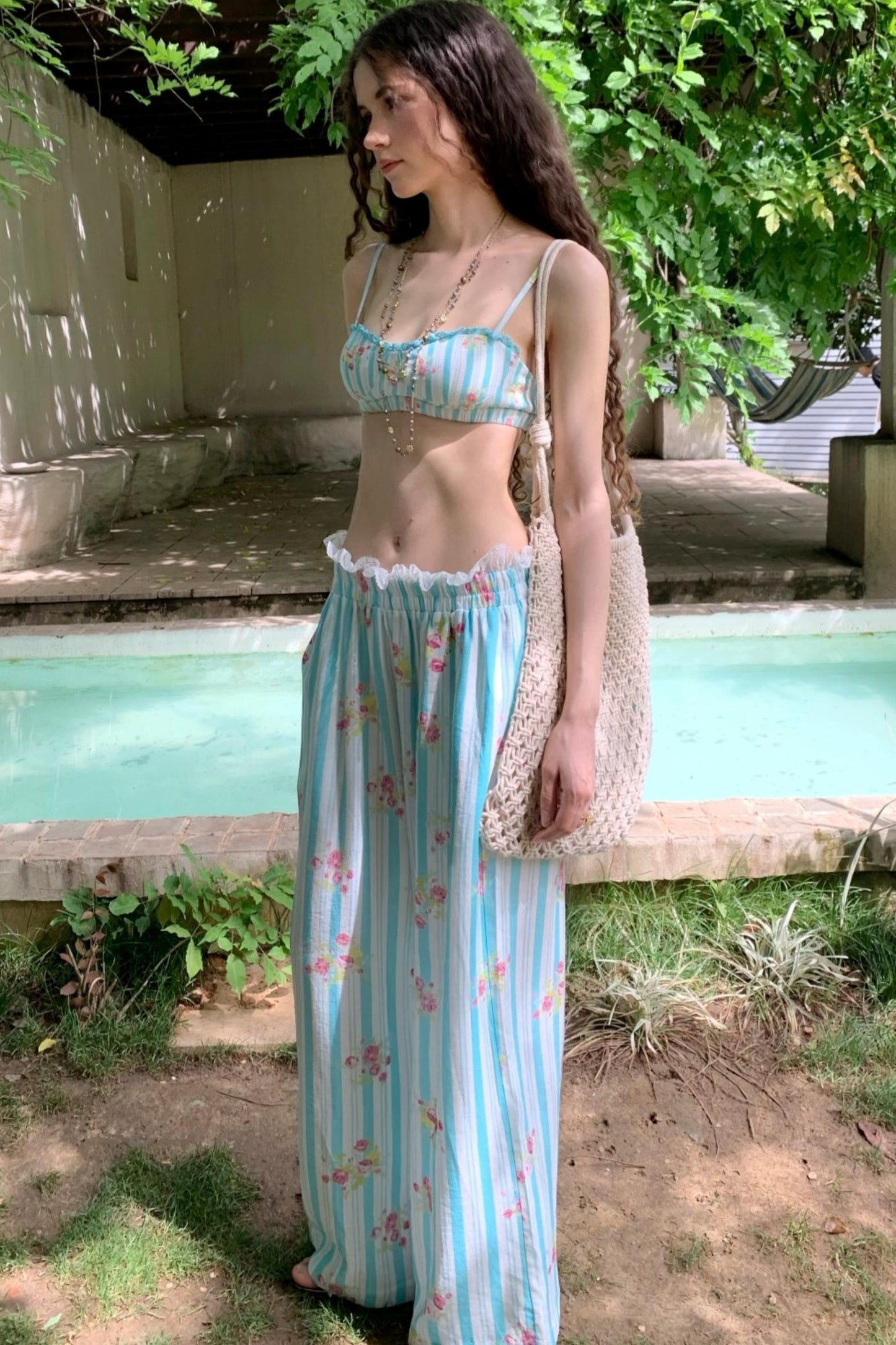 Sweet Blue Floral Plunge Sling Set-Up